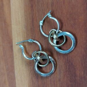 Earrings Drop Dangle Hoop, Circles, Silvertone, Rose Gold colored, Four …